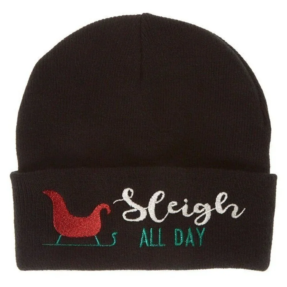 Christmas Boy's Girl's Sleigh All Day Beanie Hat Black One Size New